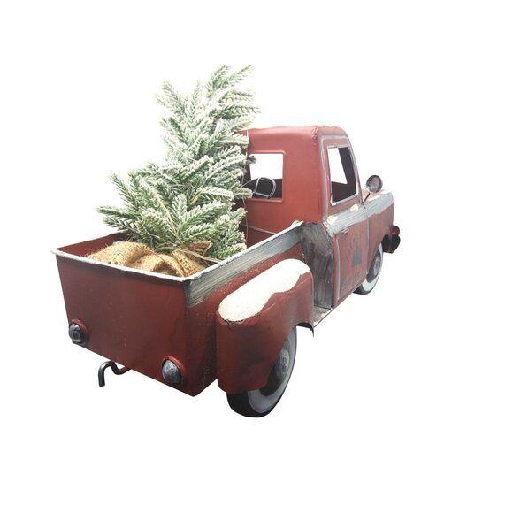 Vintage Farm Fresh Christmas Trees Red Metal Truck With Light-Up Decor & Faux Sn - Picture 8 of 9